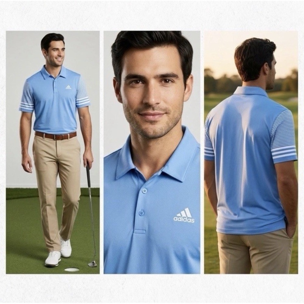 Adidas Golf Polo Shirt Mens XL Blue White Striped Sleeve FW19 Ultimate Tech